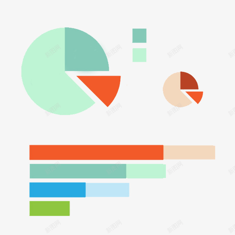 圆饼图与条形图PPT装饰png免抠素材_新图网 https://ixintu.com PPT装饰图案透明PNG素材 信息图表免费PNG下载 圆饼图 工作总结素材 年终总结素材 红色 绿色 蓝色