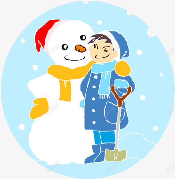 小男孩和雪人png免抠素材_新图网 https://ixintu.com 冬天 卡通人物 围巾 男孩 雪 雪人