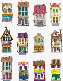 手绘彩色房屋素材