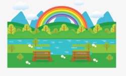 美丽湖边度假彩虹矢量图素材