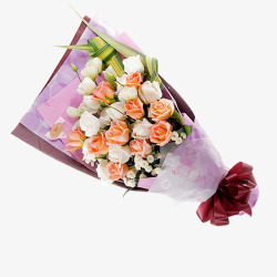 鲜花束粉白玫瑰七夕情人节礼物高清图片