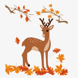 秋分插画一只在树下的梅花鹿矢量图高清图片