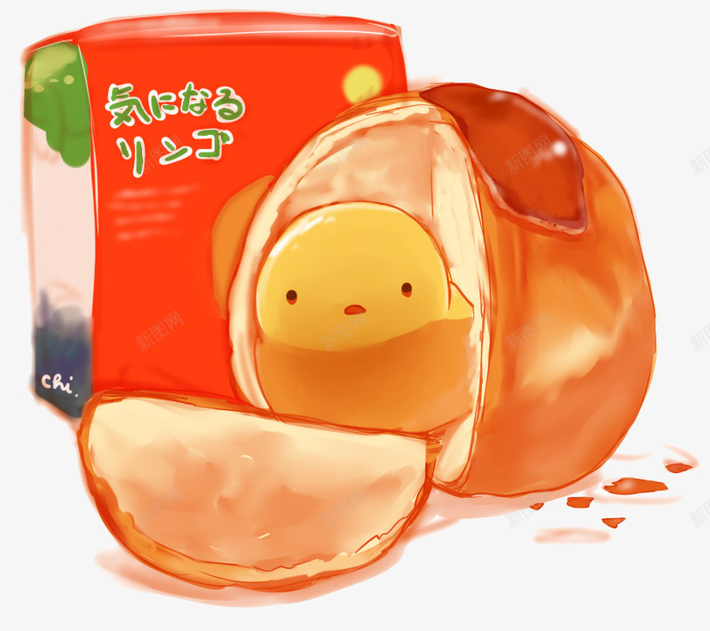 橘子小鸡png免抠素材_新图网 https://ixintu.com 卡通 可爱 小鸡崽 手绘 甜点 萌 蛋糕 面包 食品 食品海报插画 食物