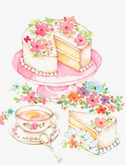 下午茶杯垫手绘梦幻蛋糕高清图片