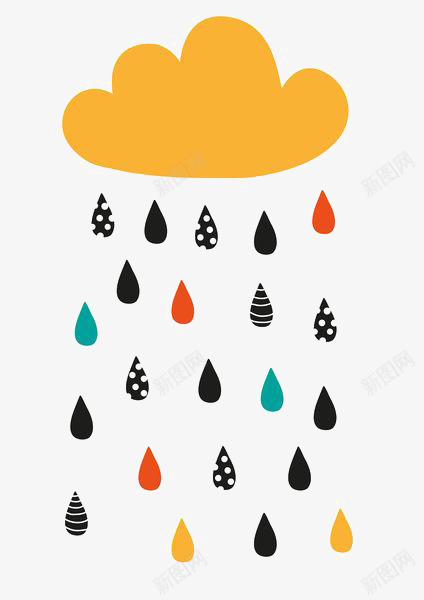 卡通云朵png免抠素材_新图网 https://ixintu.com 下雨 云朵插画 彩色雨滴 彩色雨点 手绘云朵 黄色云朵