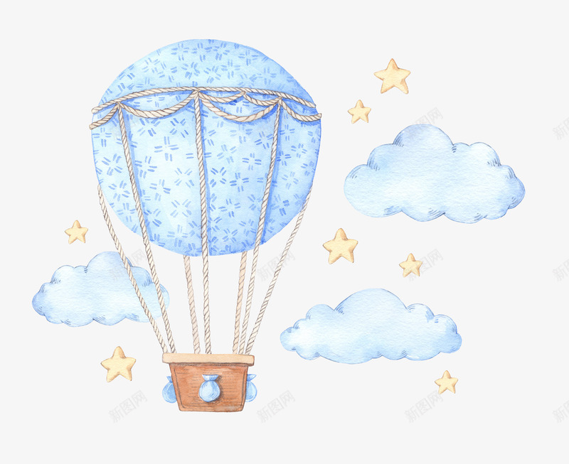 卡通手绘浅蓝色的热气球png免抠素材_新图网 https://ixintu.com 云朵 创意 创意设计 卡通手绘 吊篮 排忧解难 星星 水彩 浅蓝色 漂亮 灵感 热气球 空气球 解决方法的图标