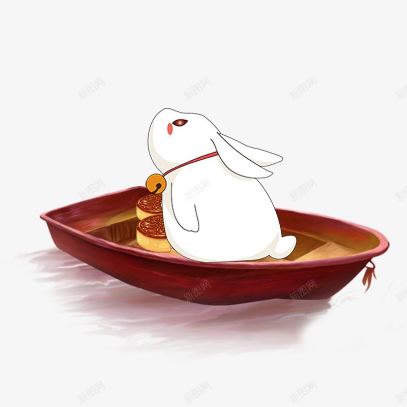 乘船的小兔子psd免抠素材_新图网 https://ixintu.com 中秋节 乘船 传统节日 创意 小兔子 插画设计 月饼