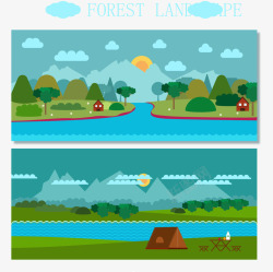 2款创意森林风景矢量图素材