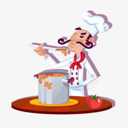 免费品尝厨师品尝菜肴卡通厨师插画素高清图片