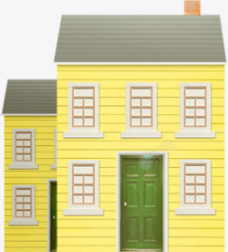 手绘黄色房屋建筑素材