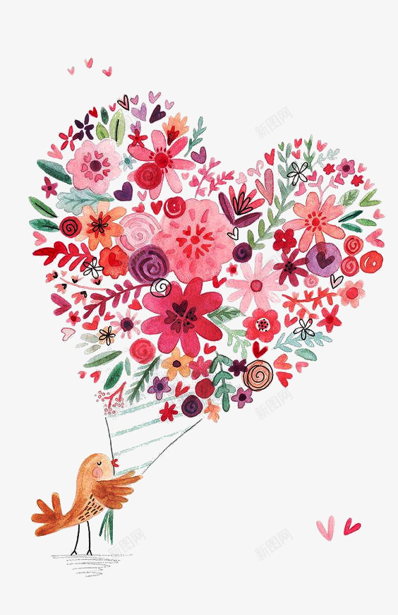 拿着花的小鸟png免抠素材_新图网 https://ixintu.com 小鸟 手绘 插画 爱心花卉 粉色花朵 红色花卉 花束 鸟类
