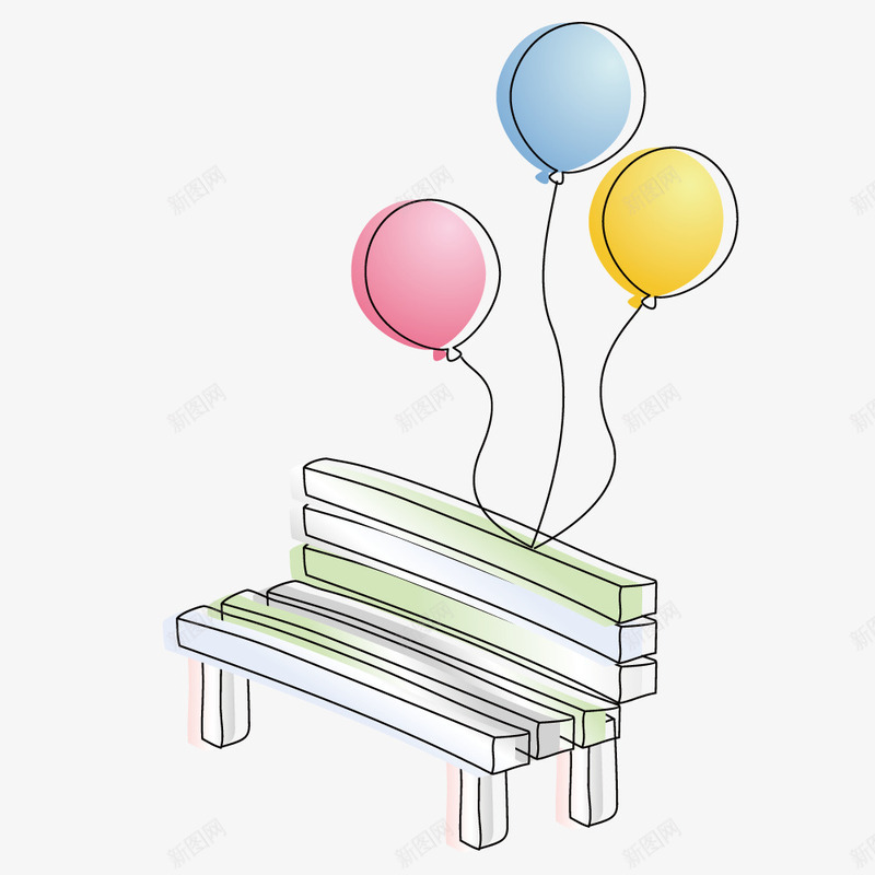 椅子上的气球png免抠素材_新图网 https://ixintu.com 卡通 拟物化 插画 椅子 气球