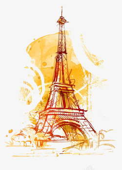 法国卡通手绘埃菲尔铁塔高清图片