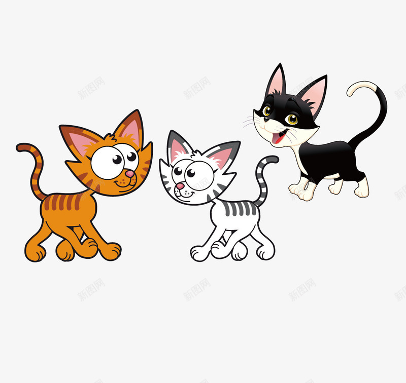 三个颜色不同的小猫咪矢量图ai免抠素材_新图网 https://ixintu.com 小猫咪 白色的猫 黄色的猫 黑色的猫 矢量图