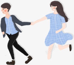 一起奔跑的情侣唯美七夕情侣奔跑人物插画高清图片