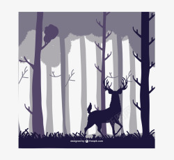 简单的树的轮廓森林树木鹿剪影插画高清图片