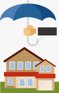一把蓝色雨伞与房屋矢量图素材