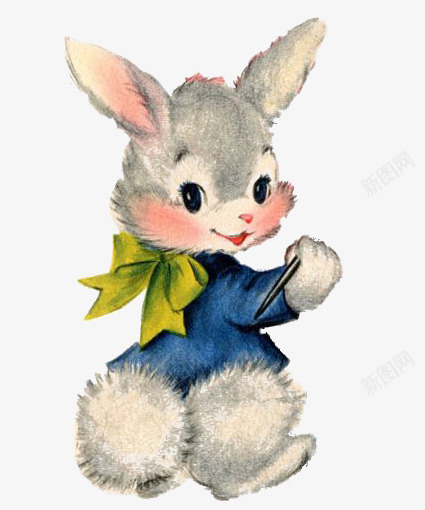 可爱兔子png免抠素材_新图网 https://ixintu.com 兔子 兔子简笔画 动物 卡通 复古 手绘 插画 穿衣服的兔子 蝴蝶结