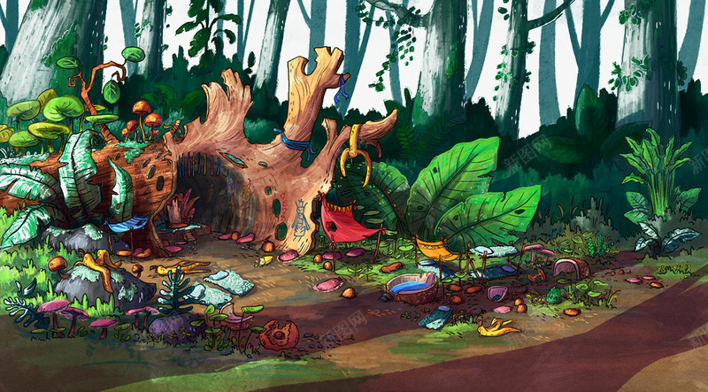 卡通手绘森林图案背景png免抠素材_新图网 https://ixintu.com 卡通背景 图案背景 手绘森林