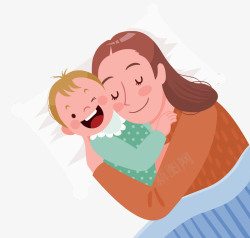 插图妈妈哄宝宝睡觉母亲节可爱亲子插画妈妈抱着孩子高清图片