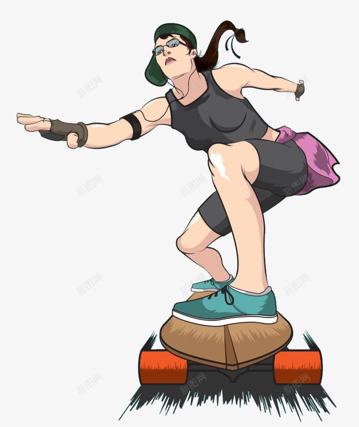 滑板运动png免抠素材_新图网 https://ixintu.com 休闲 休闲运动 女人 娱乐 滑板 男人 运动 速度