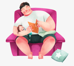 父亲教孩子读书手绘可爱插画父亲节爸爸跟女儿一高清图片