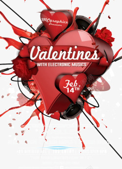 带有红色爱心的音响浪漫情人节夜店海报PSD高清图片