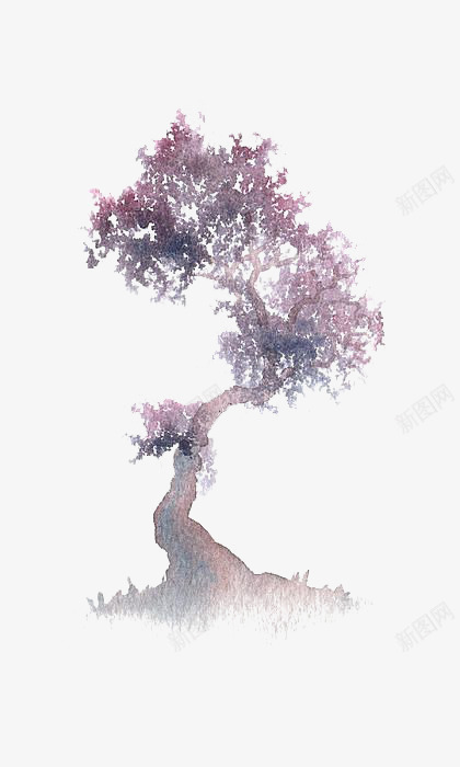 水墨小树png免抠素材_新图网 https://ixintu.com 小树插画 小树装饰 枝条 树枝 紫色小树