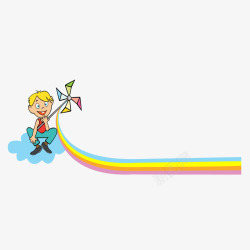 六一儿童节玩彩虹风筝的男生矢量图素材