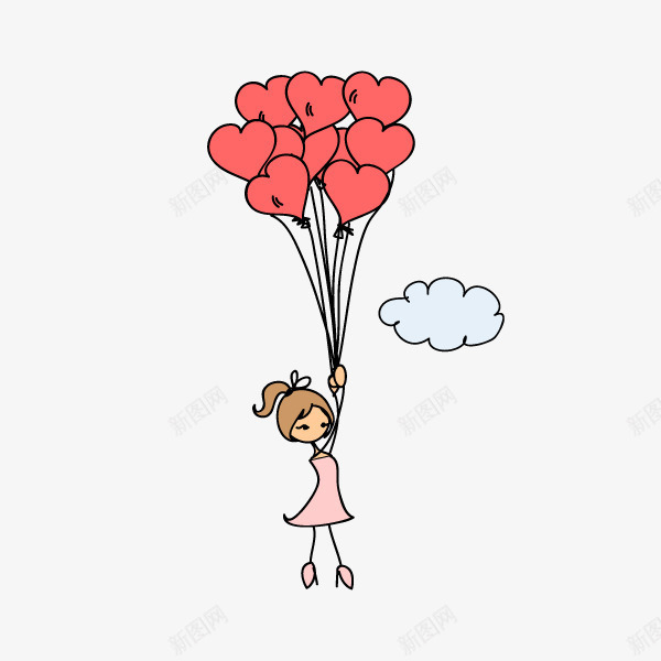拿着爱心气球的小女孩png免抠素材_新图网 https://ixintu.com 云朵 动漫动画 卡通手绘 小女孩 情人节 气球 爱心 装饰图