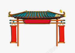 中式传统中山装中式传统门楼红砖绿瓦高清图片