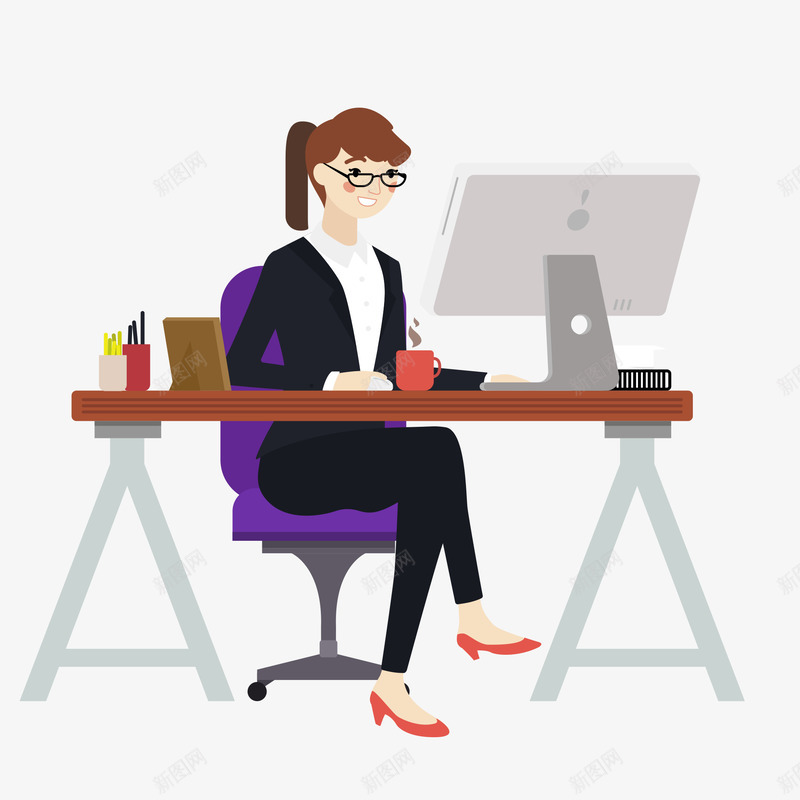 工作插画png免抠素材_新图网 https://ixintu.com 女性 工作 玩电脑 玩电脑坐姿 玩电脑的人