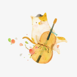 小猫与小提琴素材