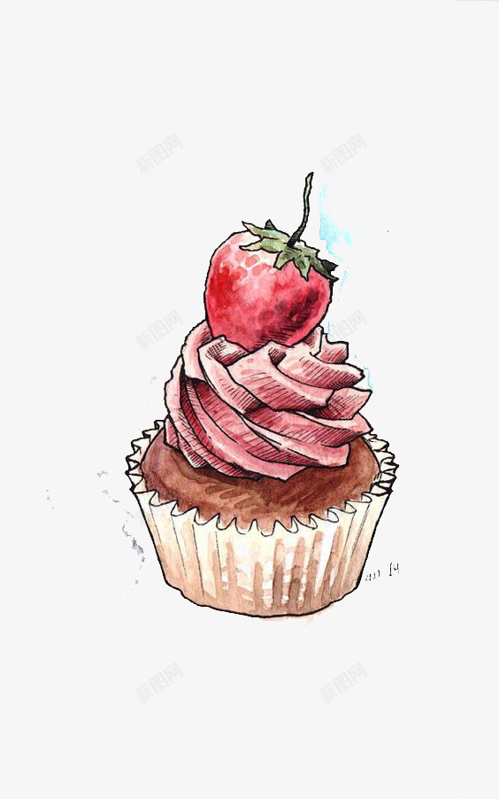 纸杯蛋糕png免抠素材_新图网 https://ixintu.com 卡通 手绘 插画 文艺 清新 烘焙 纸杯蛋糕 草莓