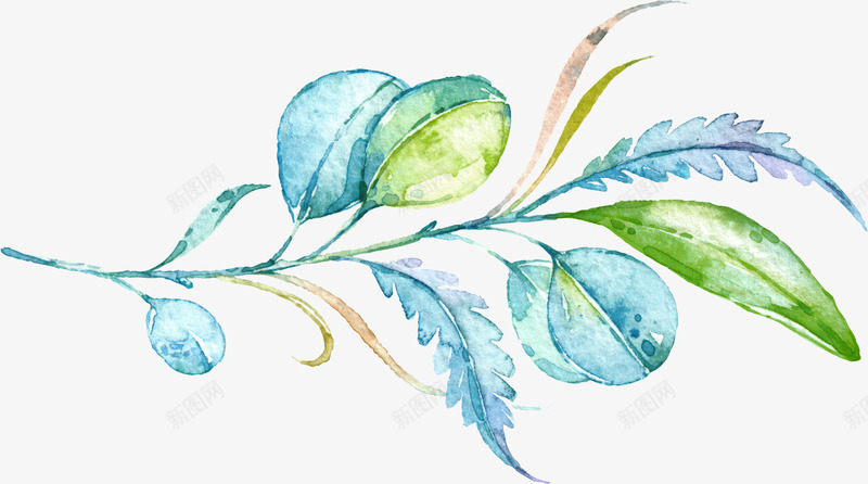 枝条png免抠素材_新图网 https://ixintu.com 手绘植物 枝条 树枝 水彩树叶 水彩植物 绿叶 蓝色叶子