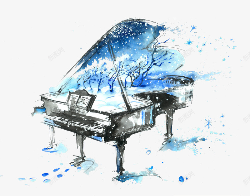 蓝色水墨艺术钢琴插画png免抠素材_新图网 https://ixintu.com 作品 创意 插画 水墨 艺术 蓝色 钢琴 音乐