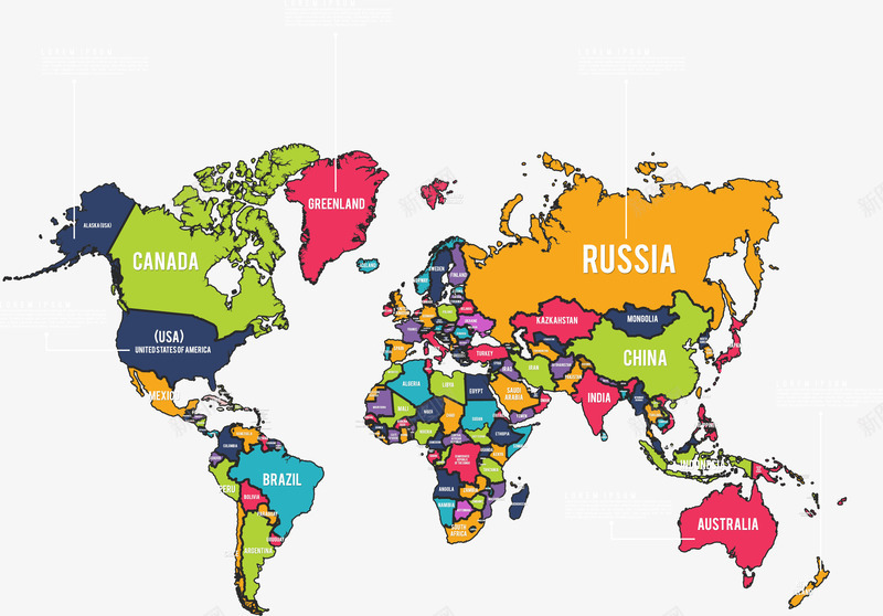 彩色世界地图信息png免抠素材_新图网 https://ixintu.com 世界地图 信息 地图 彩色地图 矢量卡通地图 科技 科技感地图