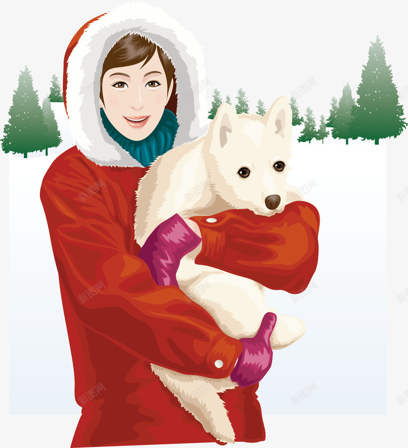 抱着狗的红衣服女孩png免抠素材_新图网 https://ixintu.com 下雪 冬天 女孩 抱着狗 狗与人 矢量人物插图 红衣服 红衣服的男人