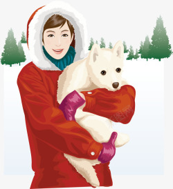 红衣服的狗抱着狗的红衣服女孩高清图片