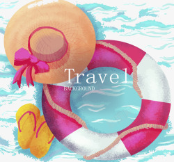 水彩游泳圈水彩绘海上太阳帽和游泳圈矢量图高清图片