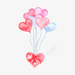 情人节梦幻爱心气球与礼物素材