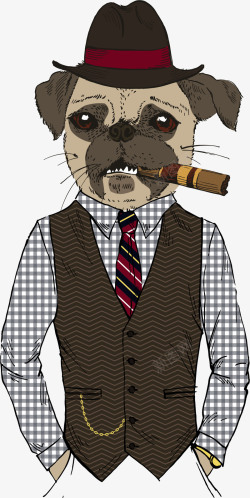 抽烟的狗先生卡通小狗创意人物形象高清图片