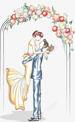 彩色婚礼邀请卡卡通手绘新人情侣插画高清图片
