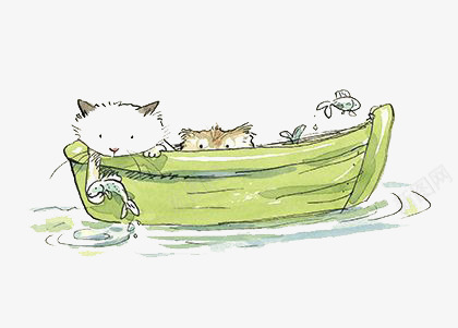 捞鱼的小猫png免抠素材_新图网 https://ixintu.com 儿童插画 卡通 可爱 手绘 抓鱼 拟人 插画 猫咪