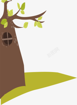 树木鸟窝森林动物卡通插画矢量图素材