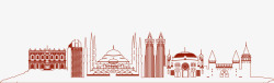 褐色的古堡简约彩色城市线条剪影banner楼群高清图片