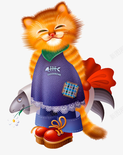 卡通可爱小猫吃鱼png免抠素材_新图网 https://ixintu.com 卡通 可爱 小猫 鱼