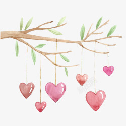 装饰挂坠粉色爱心水彩爱情树高清图片