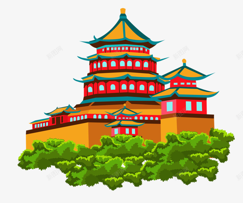 卡通中国阁楼寺庙png免抠素材_新图网 https://ixintu.com 儿童 卡通 卡通庙 卡通插画 可爱 场景 建筑 房子 房屋 街道