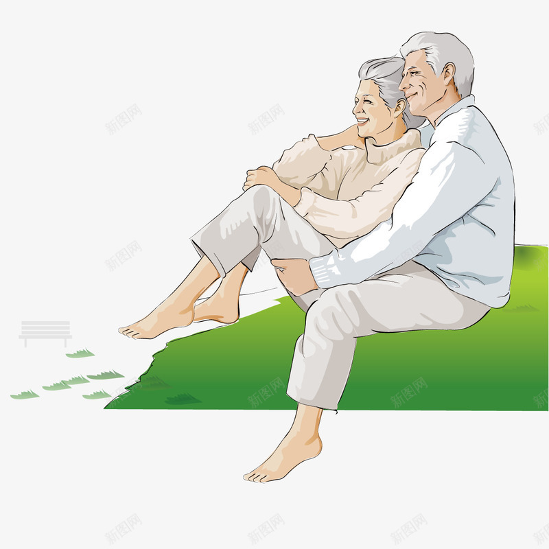 坐着休息的老夫妇png免抠素材_新图网 https://ixintu.com e 依偎 户外风景 插画 老人 老夫妇 草坪